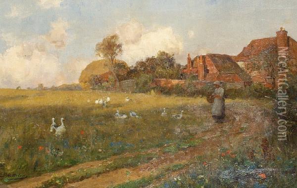 Feeding The Geese Oil Painting - Ernest Albert Waterlow
