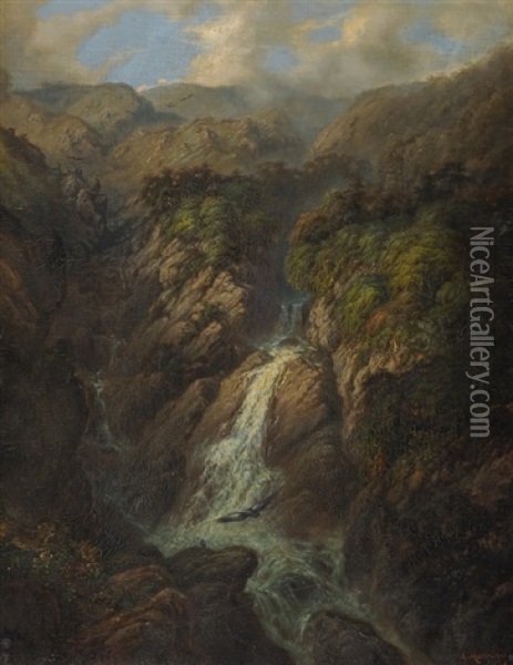 Urwaldlandschaft Mit Wasserfall Oil Painting - Adolf Methfessel