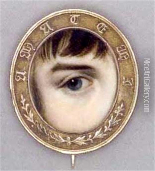 The Right Eye Of Sir Theophilus John Metcalfe, 2nd, Blue Iris With Lock Of Brown Hair And Sideburn Oil Painting - George Engleheart