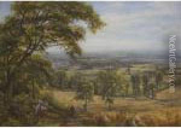 Harvest Landscape Overlooking Chudleigh Oil Painting - Edmund George Warren