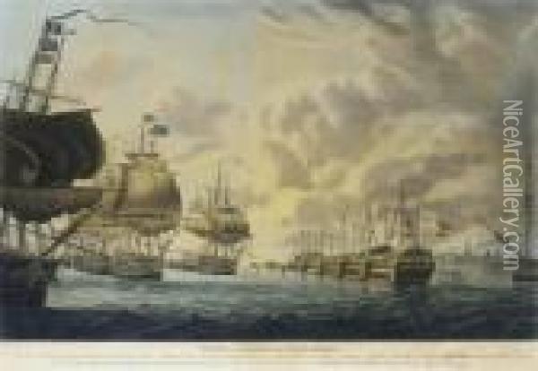 Attack On The Danes Before Copenhagen; And The Battle Of Copenhagen Oil Painting - Robert Dodd