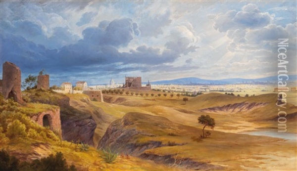 Rome As Seen From The Via Appia Oil Painting - Joseph Langl