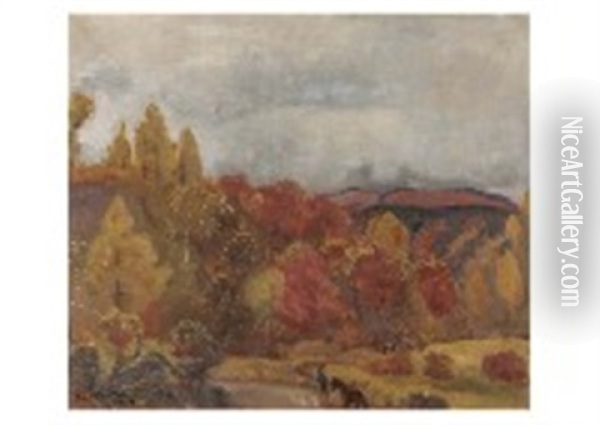 Autumn Landscape Oil Painting - Kunishiro Mitsutani