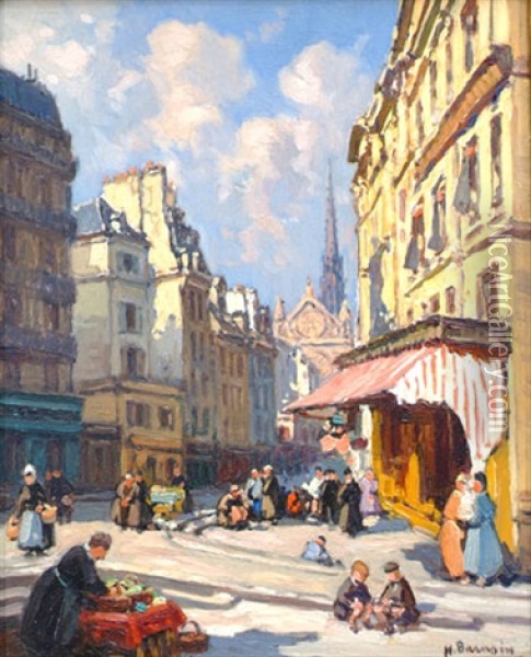 Jour De Marche Place Maubert A Paris Oil Painting - Henri Alphonse Barnoin