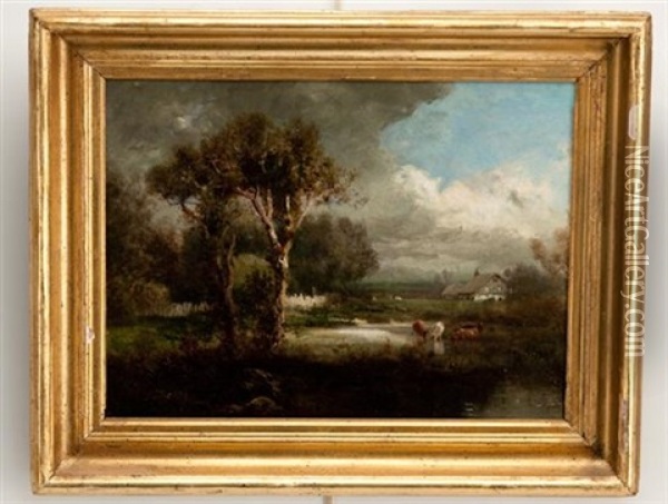 Landscape With Cattle In Stream Oil Painting - Patrick Vincent Berry