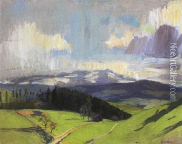 Fruhlingslandschaft (blick Gegen Den Alpstein) Oil Painting - Carl August Liner