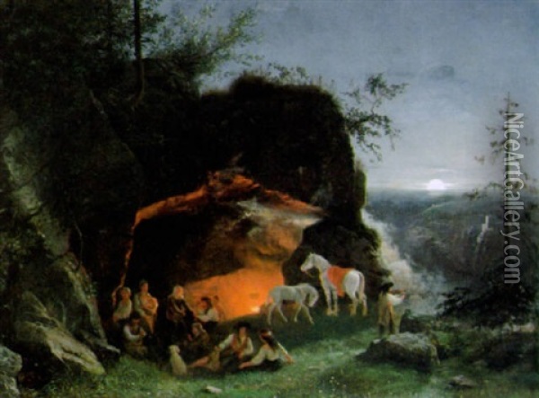 Zigeuner Am Nachtlichen Lagerfeuer Oil Painting - Wilhelm Zobus