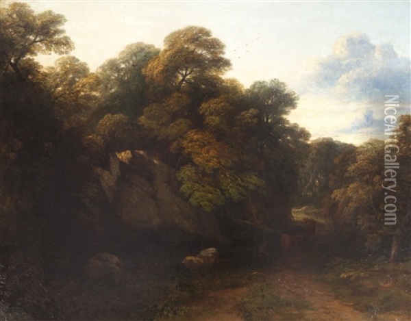 Cattle And Drover On A Woodland Track Oil Painting - Thomas Gainsborough