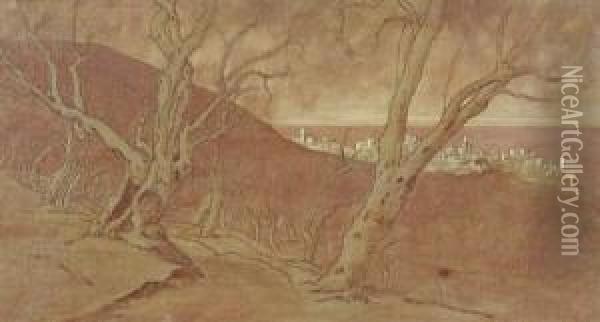 Umbrian Landscape Oil Painting - Elihu Vedder