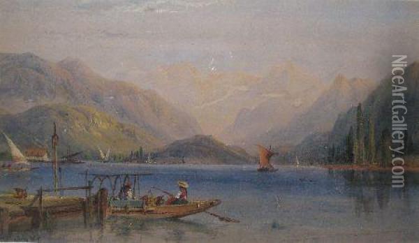 North Italian Lake Scene Oil Painting - Richard Principal Leitch