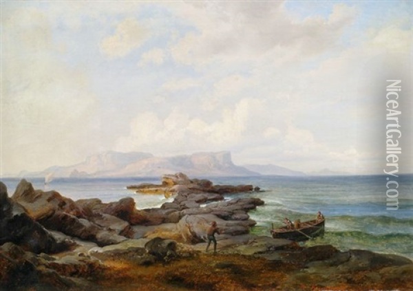 Kustenlandschaft Mit Anlandendem Ruderboot Oil Painting - Carl Robert Kummer