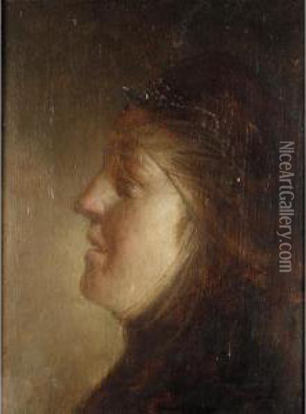 Head Of A Woman Wearing A Headdress Oil Painting - Pseudo Van Kessel