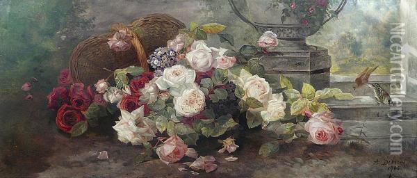 Le Panierde Roses Oil Painting - Alexandre Debrus