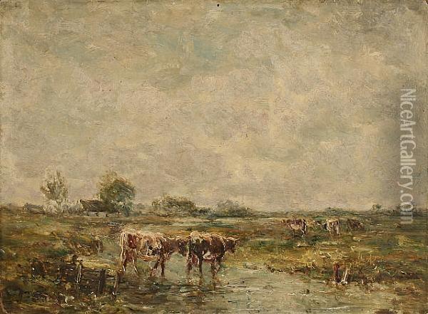 Country Landscape With Cattle By A Stream Oil Painting - John Falconar Slater