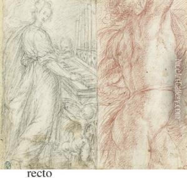 Saint Cecilia And A Male Nude ( Oil Painting - Giulio Cesare Procaccini
