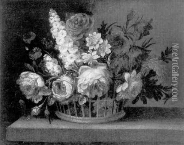 Bouquet De Fleurs Sur Un Entablement Oil Painting - Nicolas Ricoeur