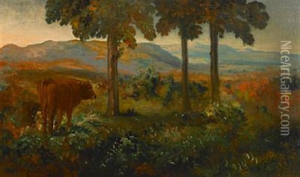 Landscape At Dusk Oil Painting - Arthur B. Davies