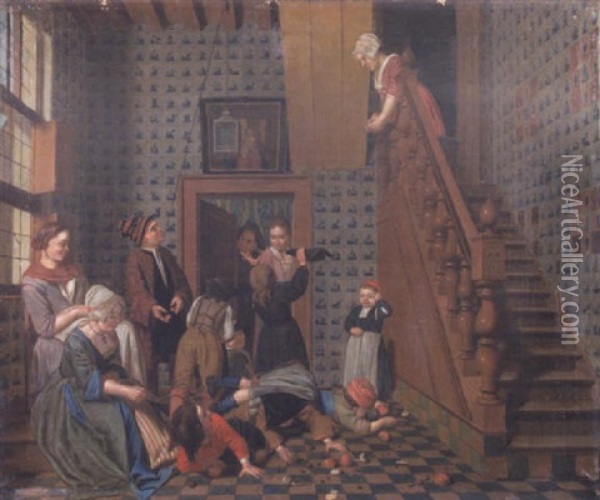 Family Games Oil Painting - Jan Josef Horemans the Younger