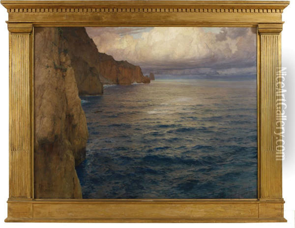 Blick Von Der Villa Kruppauf Die Steilfelsen Von Capri (isola Di Capri) Oil Painting - Karl Theodor Bohme
