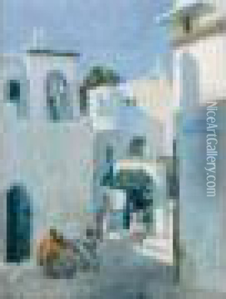 < Rue Tadlaouia, Casablanca (quartier Reserve) >. Oil Painting - Elie Anatole Pavil