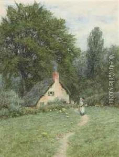 A Thatched Cottage, Near Disley, Cheshire Oil Painting - Helen Mary Elizabeth Allingham