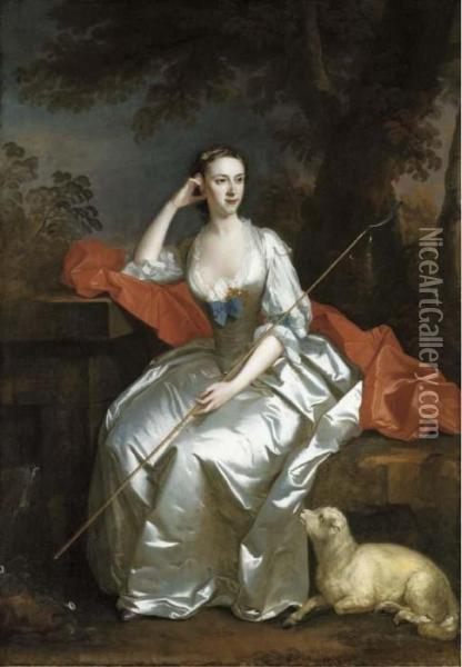 Portrait Of Lady Jane Douglas, Full-length, As A Shepherdess Seatedin A Landscape Oil Painting - Allan Ramsay