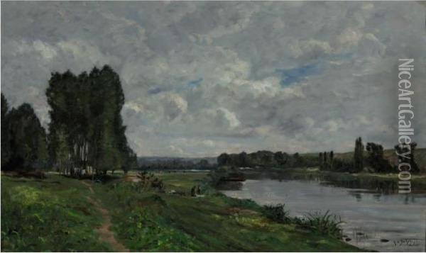 Washerwoman On The Riverbank Oil Painting - Hippolyte Camille Delpy
