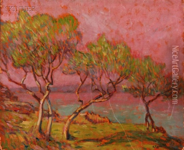 In The Sand Dunes (+ Trees By The Water; 2 Works) Oil Painting - Robert Henry Logan