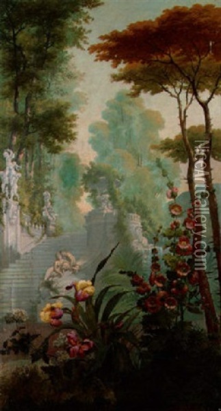 Massifs De Fleurs Dans Un Parc Oil Painting - Joseph Noel Sylvestre
