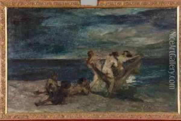 Danza Di Baccanti Con Satiri Sulla Spiaggia Oil Painting - Giuseppe Rivaroli