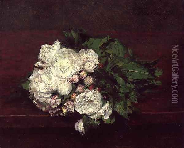 Flowers, White Roses Oil Painting - Ignace Henri Jean Fantin-Latour