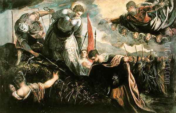 Saint Catherine prepares for her exexcution Oil Painting - Jacopo Tintoretto (Robusti)