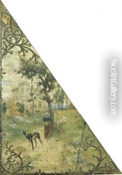 A Passeggio Con Il Cane Oil Painting - Cesare Tiratelli