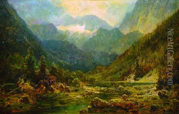 Mountain Landscape Oil Painting - August Bedrich Piepenhagen