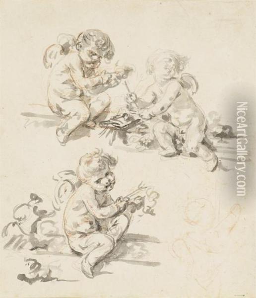 Three Putti Oil Painting - Jean Baptiste Greuze