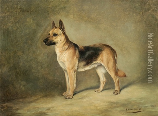 Blanca, A German Shepherd Dog Oil Painting - Gustav Muss-Arnolt