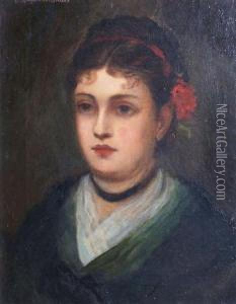 Portrait Of A Lady With A Rose In Her Hair Oil Painting - John Haynes-Williams