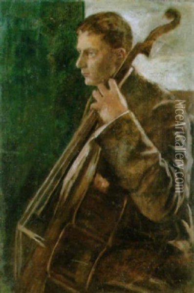 Portrat Eines Jungen Herrn Am Kontrabass Oil Painting - Ernst Otto Leuenberger
