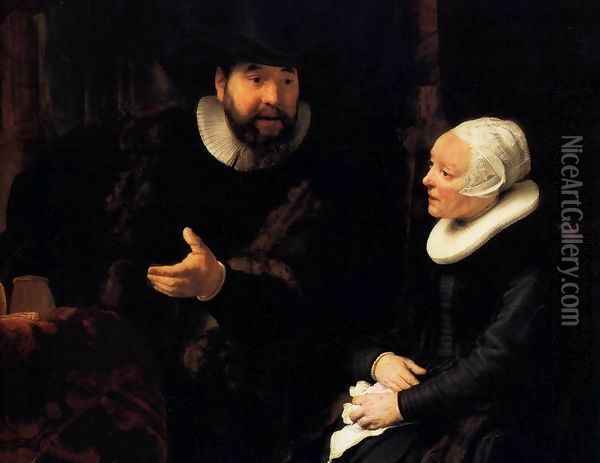 The Mennonite Minister Cornelis Claesz. Anslo in Conversation with his Wife, Aal Oil Painting - Rembrandt Van Rijn