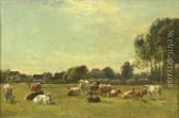 Cattle Grazing In A Landscape Oil Painting - William Mark Fisher