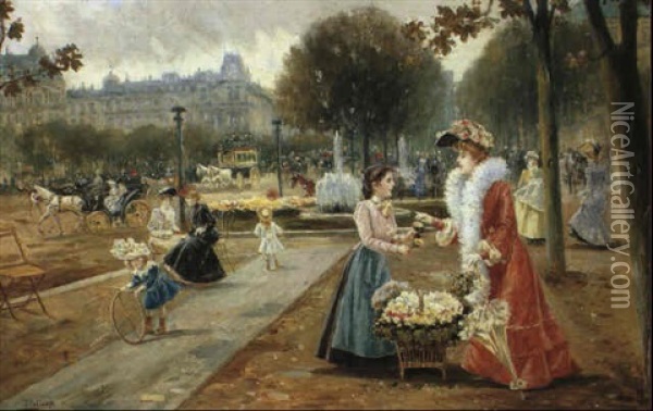 Parisian Flower-seller Oil Painting - Joaquin Pallares Allustante