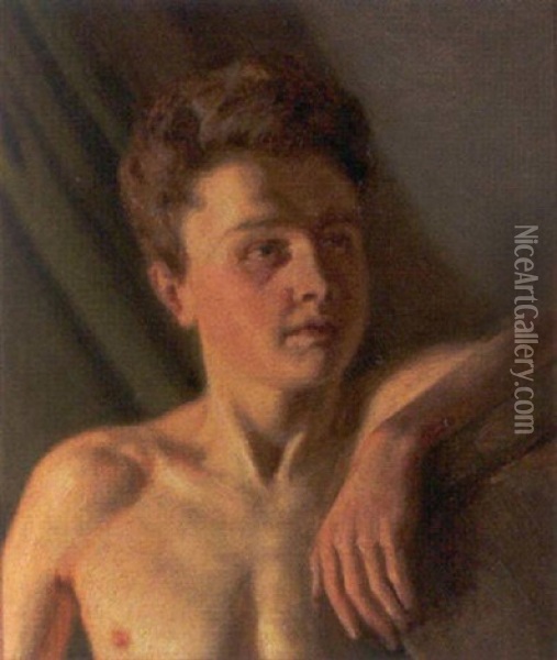 Portraet Af Ung Mand Med Bar Overkrop Oil Painting - Frans (Johan Georg F.) Schwarz