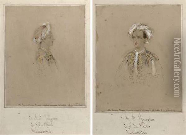 The Grand Duke Michael Nicolaiewitsch, A Bust-length Portrait And A Profile, Both Vignettes Oil Painting - Alexandre De Valentini