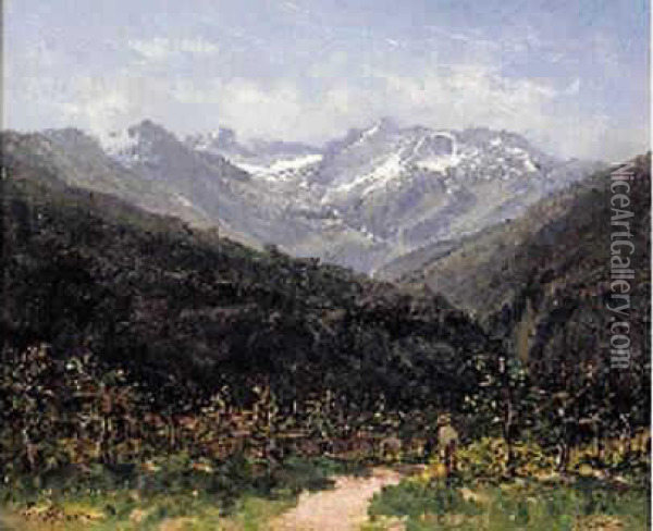 Paysage Des Alpes Dans La Vallee Du Glazin Oil Painting - Henri Laurent Mouren