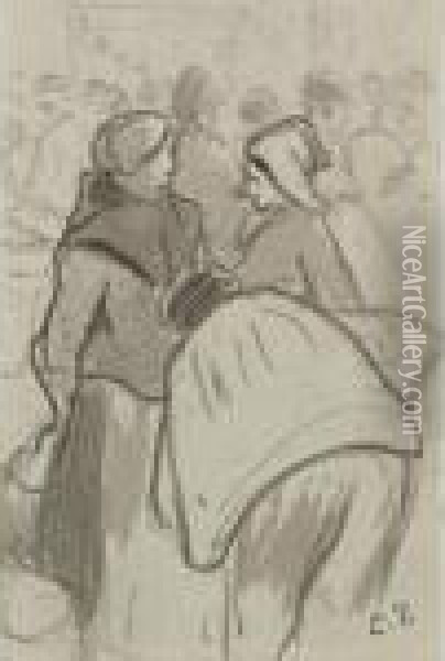La Conversation Oil Painting - Camille Pissarro