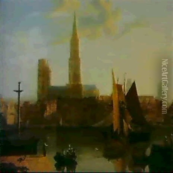 Antwerp Harbour Oil Painting - Joseph Francis Ellis
