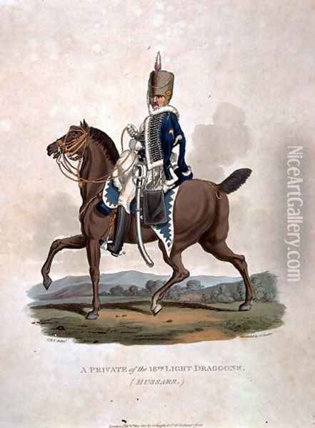 A Private of the 18th Light Dragoons Hussars from Costumes of the Army of the British Empire, according to the last regulations 1812, engraved by J.C. Stadler, published by Colnaghi and Co. 1812-15 Oil Painting - Charles Hamilton Smith