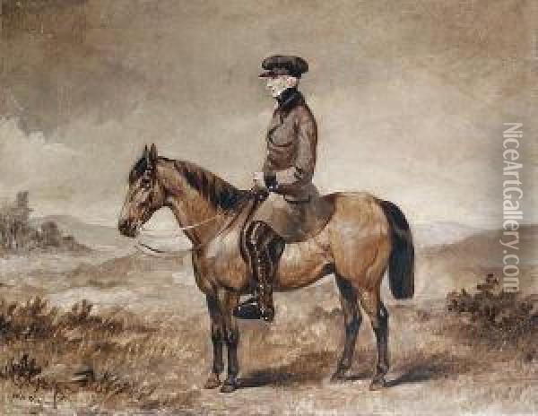 A Gentleman Seated On A Horse, A Landscape Beyond Oil Painting - William Henry Wheelwright