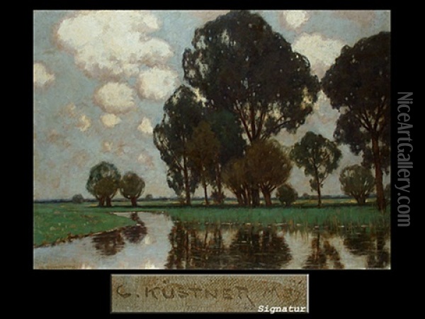 Flusslandschaft Mit Baumen Oil Painting - Carl Kuestner