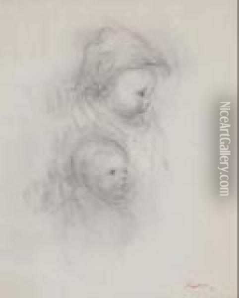 Zwei Kinderkopfe. Oil Painting - Pierre Auguste Renoir